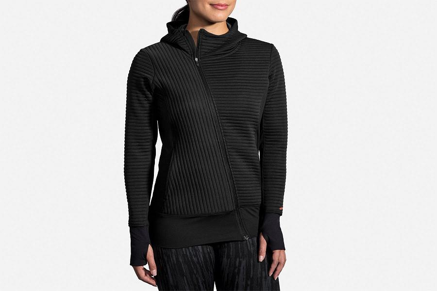 Brooks Fly-By Women Clothing & Running Hoodie Black NOL650714